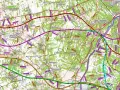 Mapa drogowa z przebiegiem drogi S74 i wariantami budowy. Widoczne miejscowości: Komorna, Święcica, Piekary, Bilcza, Sandomierz, Samborzec, Ostrołęka.
