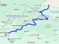 Mapa z zaznaczonymi trasami motocyklowymi przez Polskę i Czechy, wiodącymi przez Błędne Skały, Radkowskie Skały i Drogę Stu Zakrętów.