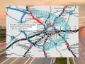 Mapa drogowa z zaznaczoną trasą S50, obwodnicą aglomeracji warszawskiej, oraz autostradą A2 i S8.