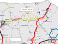 Mapa drogowa z zaznaczoną drogą S16, łączącą Mrągowo, Orzysz i Ełk. Widoczne są również inne drogi krajowe i wojewódzkie.