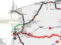 Mapa drogowa z zaznaczoną autostradą a3 i innymi drogami. Wyróżniono odcinek Świnoujście - Międzyzdroje.