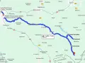 Mapa drogowa Podkarpacia z zaznaczoną trasą motocyklową od Nowego Sącza do okolic Hańczowej.