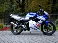 Sportowy motocykl Yamaha TZR 50 w niebiesko-białych barwach, gotowy do jazdy. Sprawdź jego atrakcyjną yamaha tzr 50 cena!