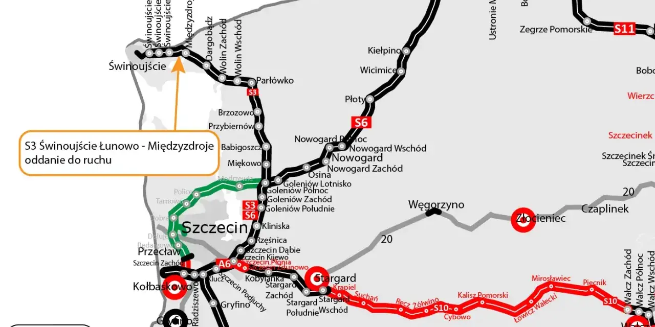 Mapa drogowa S3: odcinek Świnoujście-Międzyzdroje oddany do ruchu. Najnowsze informacje o inwestycji.