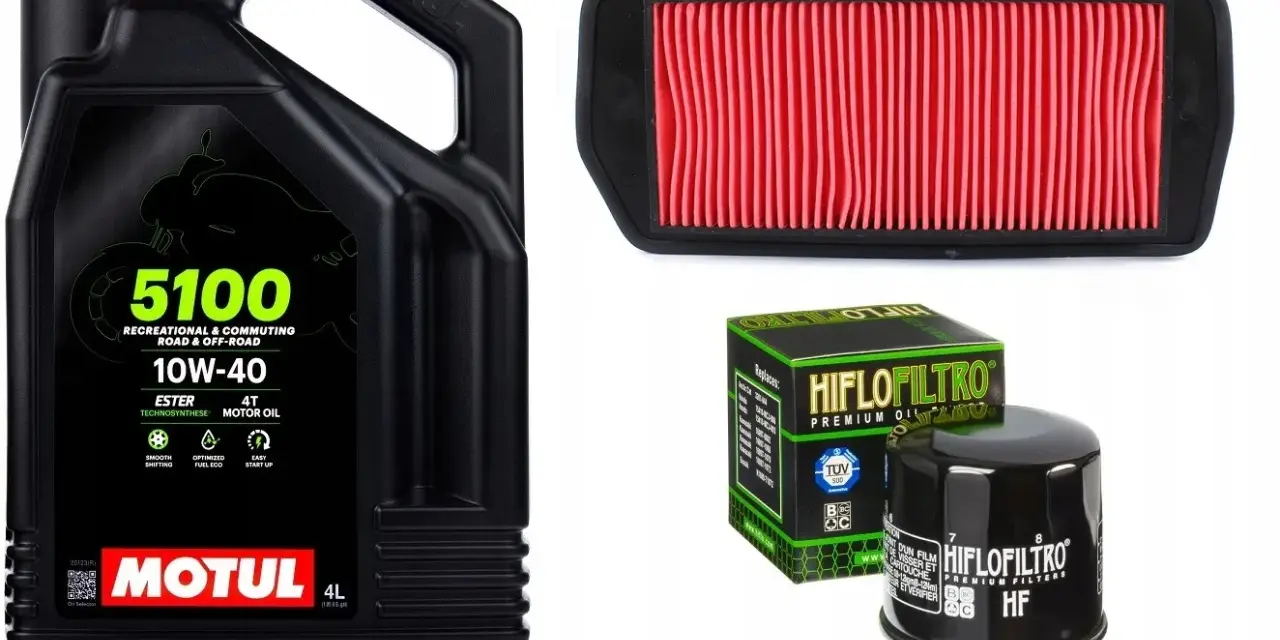 Zestaw do motocykla: olej Motul 5100 10W-40, filtr powietrza i filtr oleju. Jaki olej do filtra powietrza? Ten zestaw to podstawa!