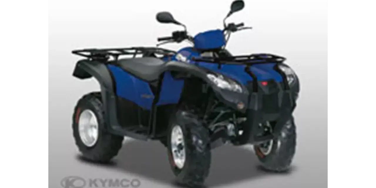 Niebieski quad Kymco z bagażnikami. Dane techniczne Kymco MXU 500.