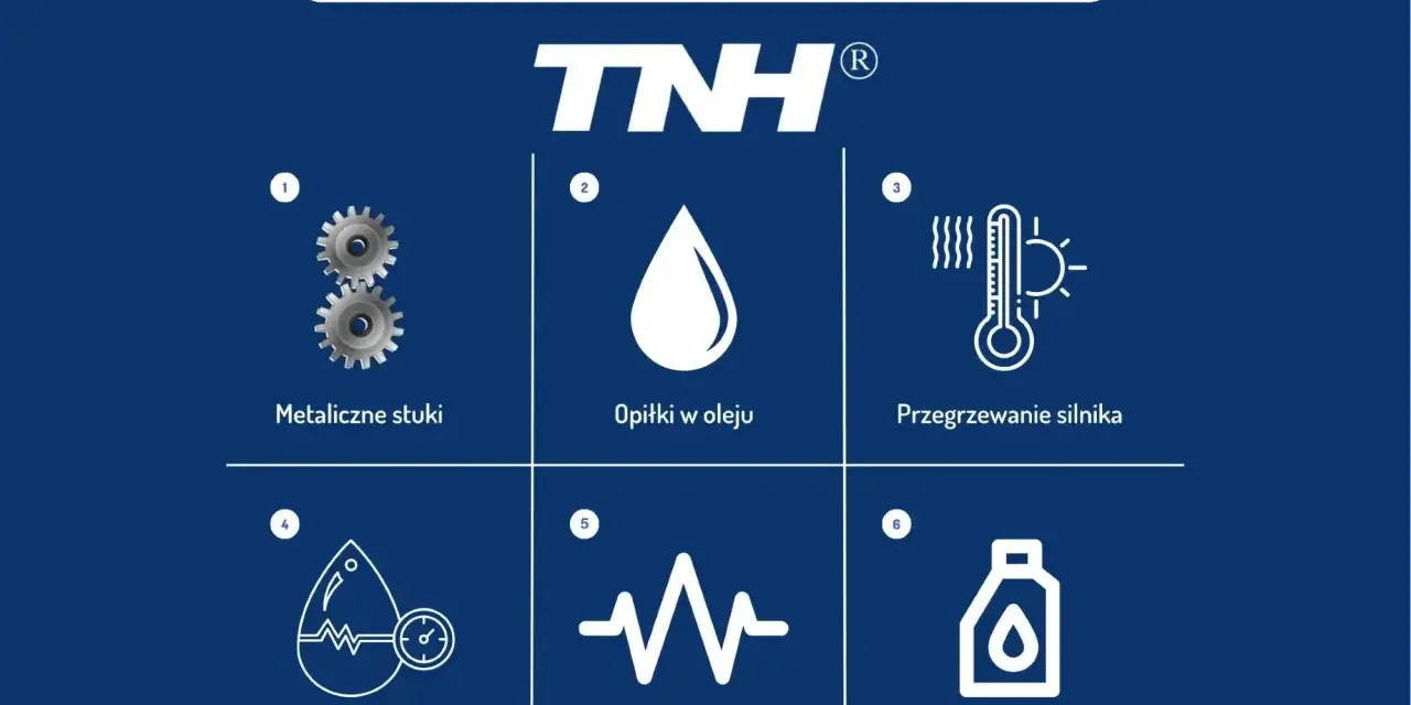 Objawy obróconej panewki: metaliczne stuki, opiłki w oleju, przegrzewanie silnika, spadki ciśnienia oleju, wibracje i zwiększone zużycie oleju.