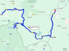 Trasy motocyklowe Dolny Śląsk: pętla przez Karpacz, Kowary, Przełęcz Okraj i Lubawkę. Widok mapy z zaznaczoną trasą.