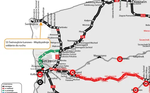 Mapa drogowa S3: odcinek Świnoujście-Międzyzdroje oddany do ruchu. Najnowsze informacje o inwestycji.