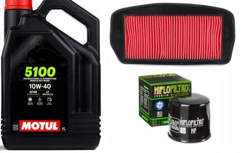 Zestaw do motocykla: olej Motul 5100 10W-40, filtr powietrza i filtr oleju. Jaki olej do filtra powietrza? Ten zestaw to podstawa!