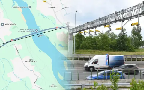 System odcinkowy pomiar prędkości S2 nad Wisłą, monitorujący ruch na moście im. Anny Jagiellonki.