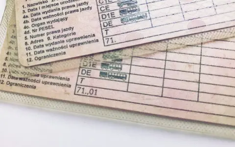 Fragment polskiego prawa jazdy z widocznymi polami: "Data wydania prawa jazdy" i "Data ważności prawa jazdy".