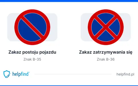 Znak B-35 zakazuje postoju pojazdu, a obok znak B-36 zakazuje zatrzymywania się.