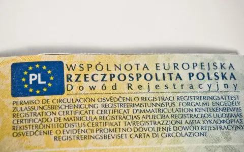 Fragment dokumentu z napisem "Dowód Rejestracyjny", symbolami Unii Europejskiej i oznaczeniem "PL".