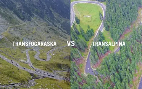 Dwie słynne rumuńskie drogi górskie: Transfogaraska i Transalpina, z wijącymi się serpentynami pośród skalistych zboczy i gęstych lasów.