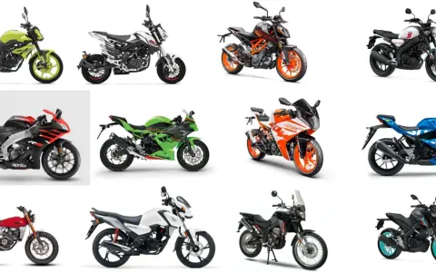 Kolekcja motocykli, w tym modele marki japońskich motocykli: Yamaha, Suzuki, Kawasaki. Różne style, od sportowych po terenowe.