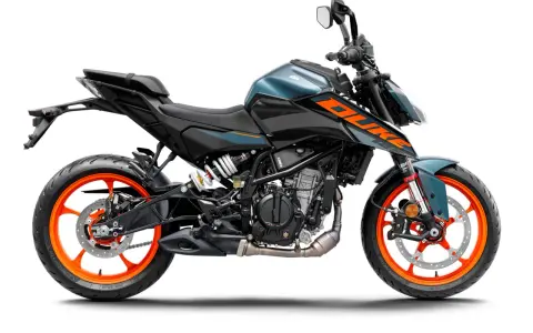 Niebiesko-czarny KTM Duke 125 z pomarańczowymi felgami. Poznaj jego dane techniczne i poczuj moc!