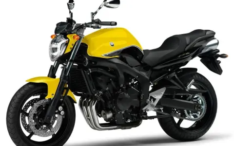 Jasnożółty motocykl Yamaha FZ6 z czarnym siedzeniem i detalami. Idealny do miejskiej dżungli.