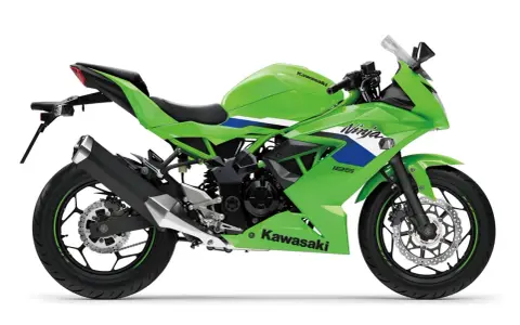 Zielony Kawasaki Ninja 125, gotowy do jazdy z maksymalną prędkością.
