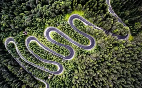 Wężykująca droga przez gęsty las, idealna na jednodniowy wypad motocyklowy.