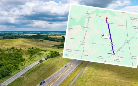 Mapa z zaznaczoną trasą S19, najdłuższa prosta droga w Polsce, prowadzi przez malownicze tereny Podlasia.