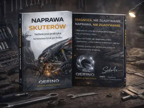 Książka "Naprawa skuterów" z poradami, jak zdiagnozować, gdy skuter nie wchodzi na obroty i się dusi. Narzędzia i wiedza, która działa.