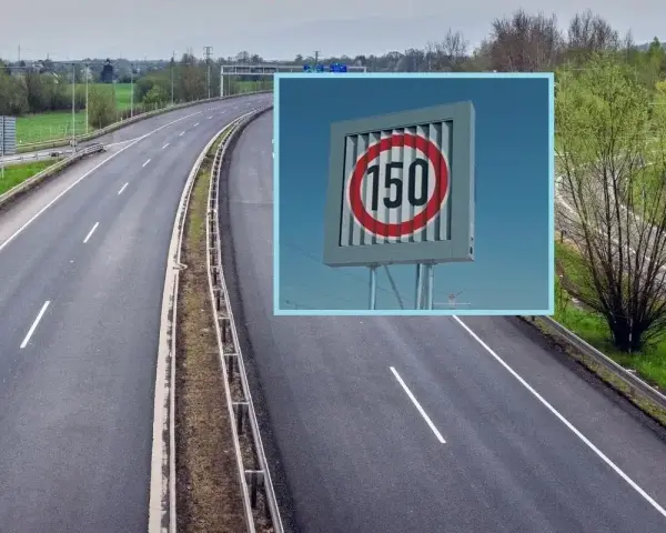 Autostrada w Czechach z tablicą informującą o ograniczeniach prędkości do 150 km/h.