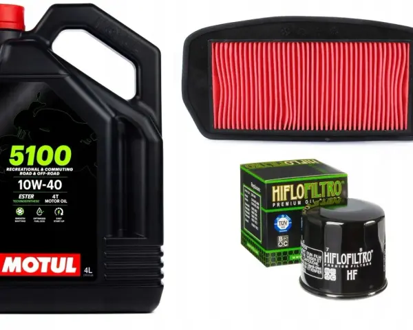Zestaw do motocykla: olej Motul 5100 10W-40, filtr powietrza i filtr oleju. Jaki olej do filtra powietrza? Ten zestaw to podstawa!