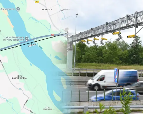 System odcinkowy pomiar prędkości S2 nad Wisłą, monitorujący ruch na moście im. Anny Jagiellonki.