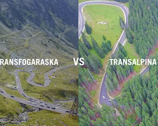 Dwie słynne rumuńskie drogi górskie: Transfogaraska i Transalpina, z wijącymi się serpentynami pośród skalistych zboczy i gęstych lasów.