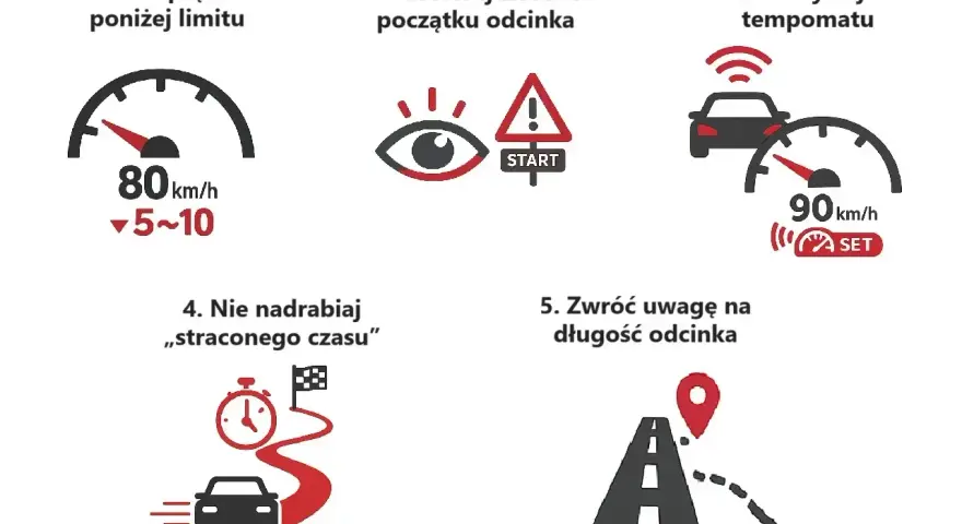 Jak jechać na odcinkowym pomiarze prędkości na A2: ustaw poniżej limitu, obserwuj znaki, używaj tempomatu, nie nadrabiaj czasu, zwracaj uwagę na długość odcinka.