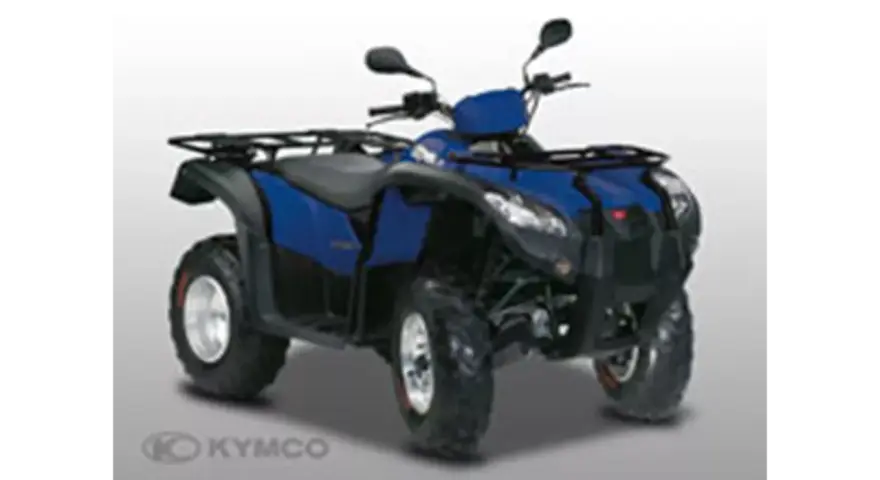 Niebieski quad Kymco z bagażnikami. Dane techniczne Kymco MXU 500.