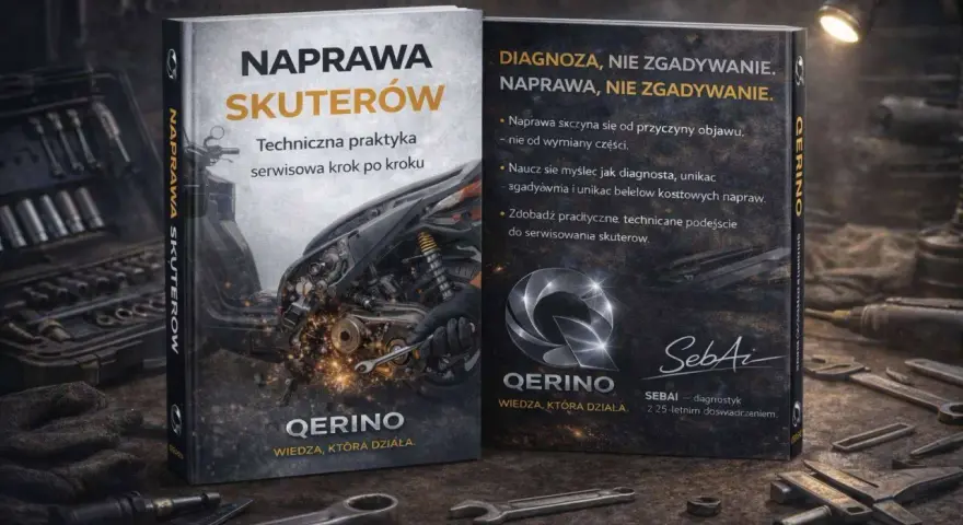 Książka "Naprawa skuterów" z poradami, jak zdiagnozować, gdy skuter nie wchodzi na obroty i się dusi. Narzędzia i wiedza, która działa.
