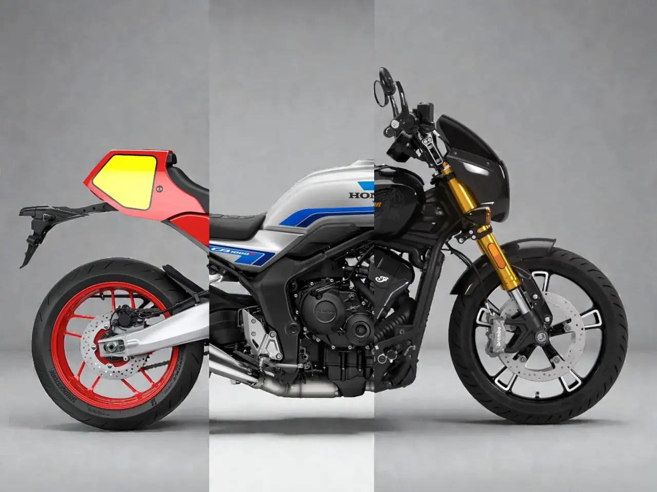 Trzy części motocykla Honda CB1000R: sportowy tył, klasyczny środek i nowoczesny przód. To jedne z najlepszych motocykli.