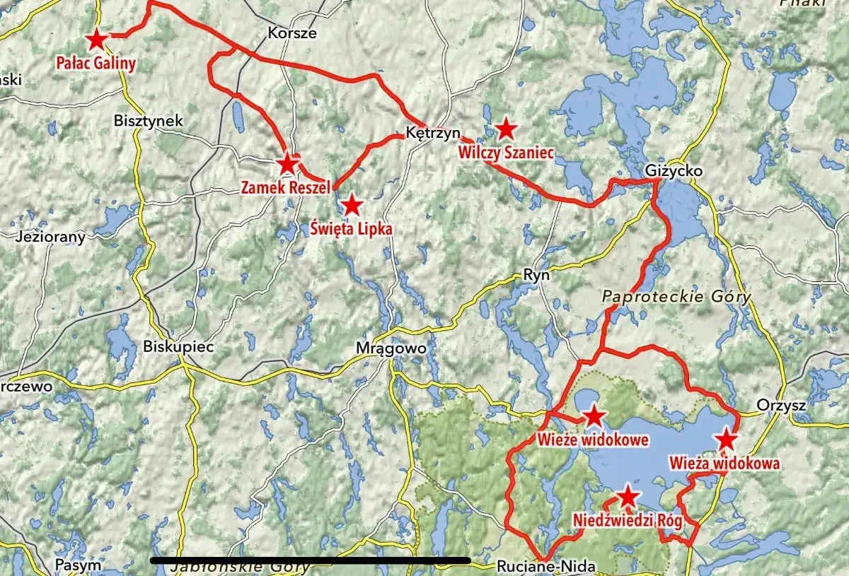 Mapa tras motocyklowych Warmia i Mazury