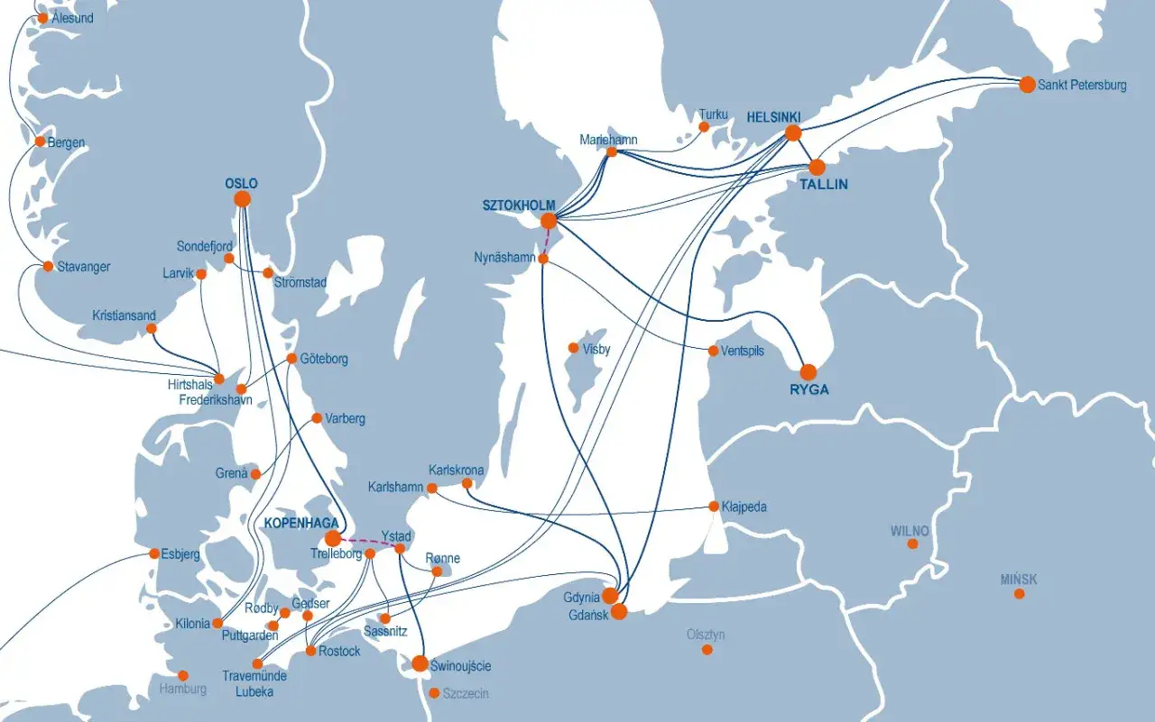 Mapa trasy Norwegia Polska prom