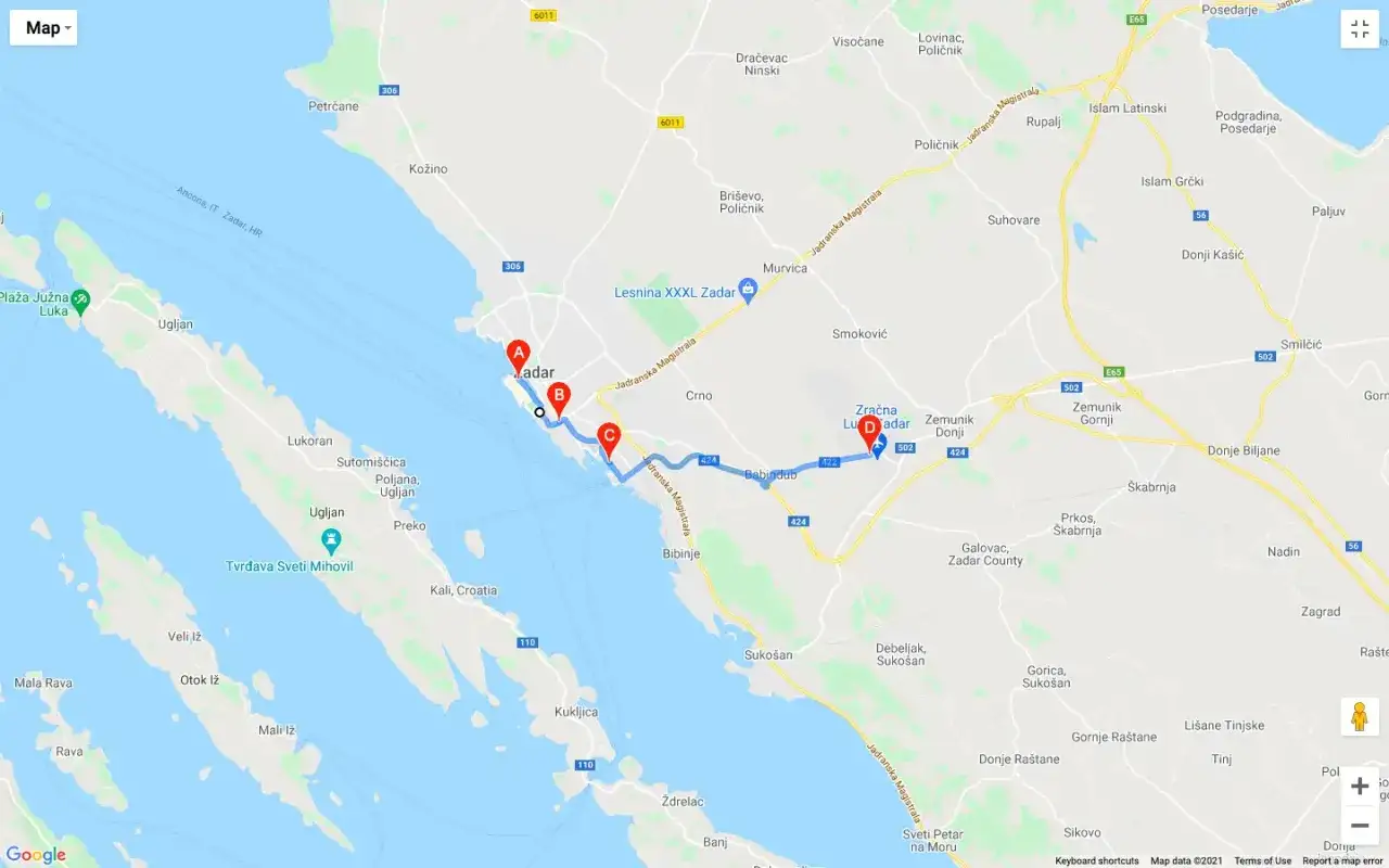 Mapa tras samochodowych Polska Zadar