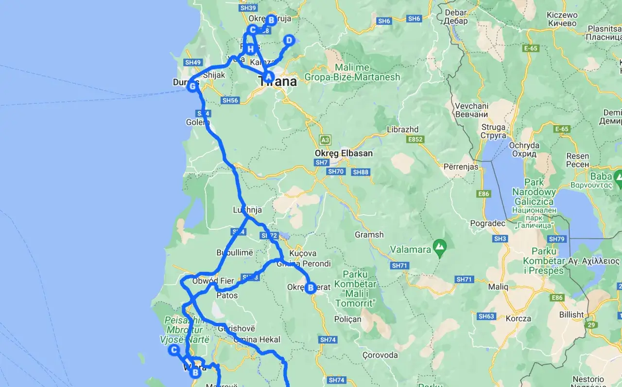 mapa trasy polska albania samochodem