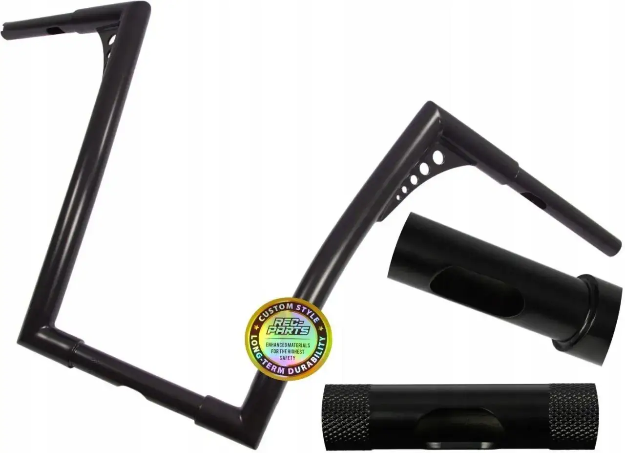 Czarny, stylowy handbar motocyklowy z logo REC PARTS, zapewniający długotrwałą wytrzymałość.
