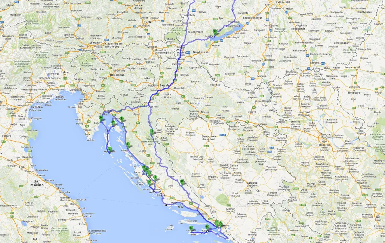 Mapa trasy omijającej Słowenię do Chorwacji