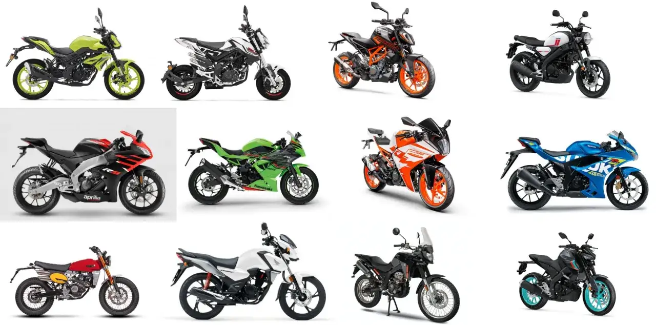 Kolekcja motocykli: sportowe, naked, enduro i klasyczne. Każdy model to inna kategoria a, gotowy na przygodę.