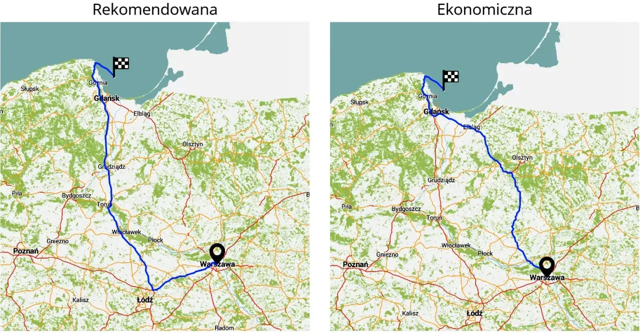 Mapa trasy Warszawa Kołobrzeg A1 S6
