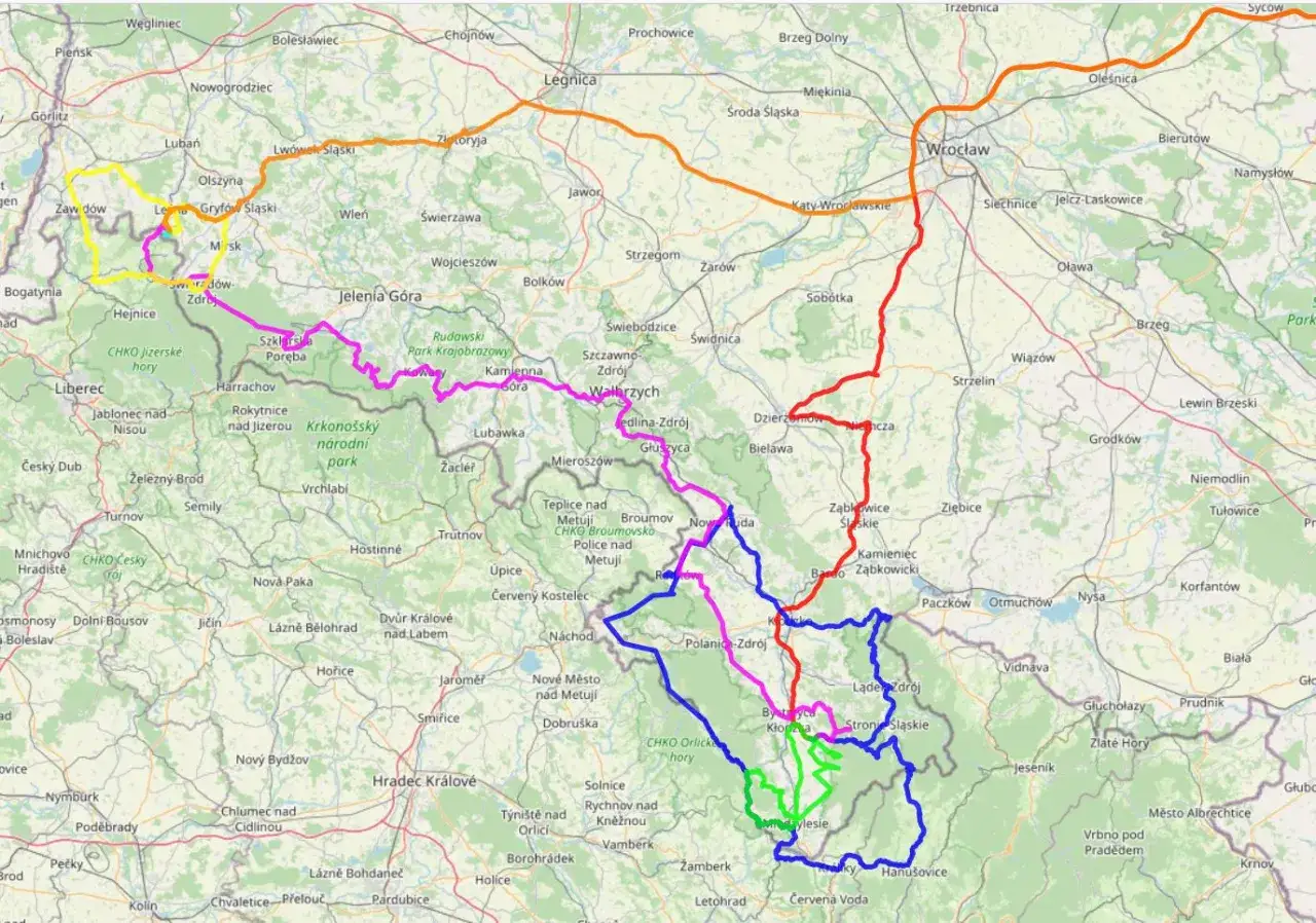 Mapa motocyklowa z punktami POI atrakcje