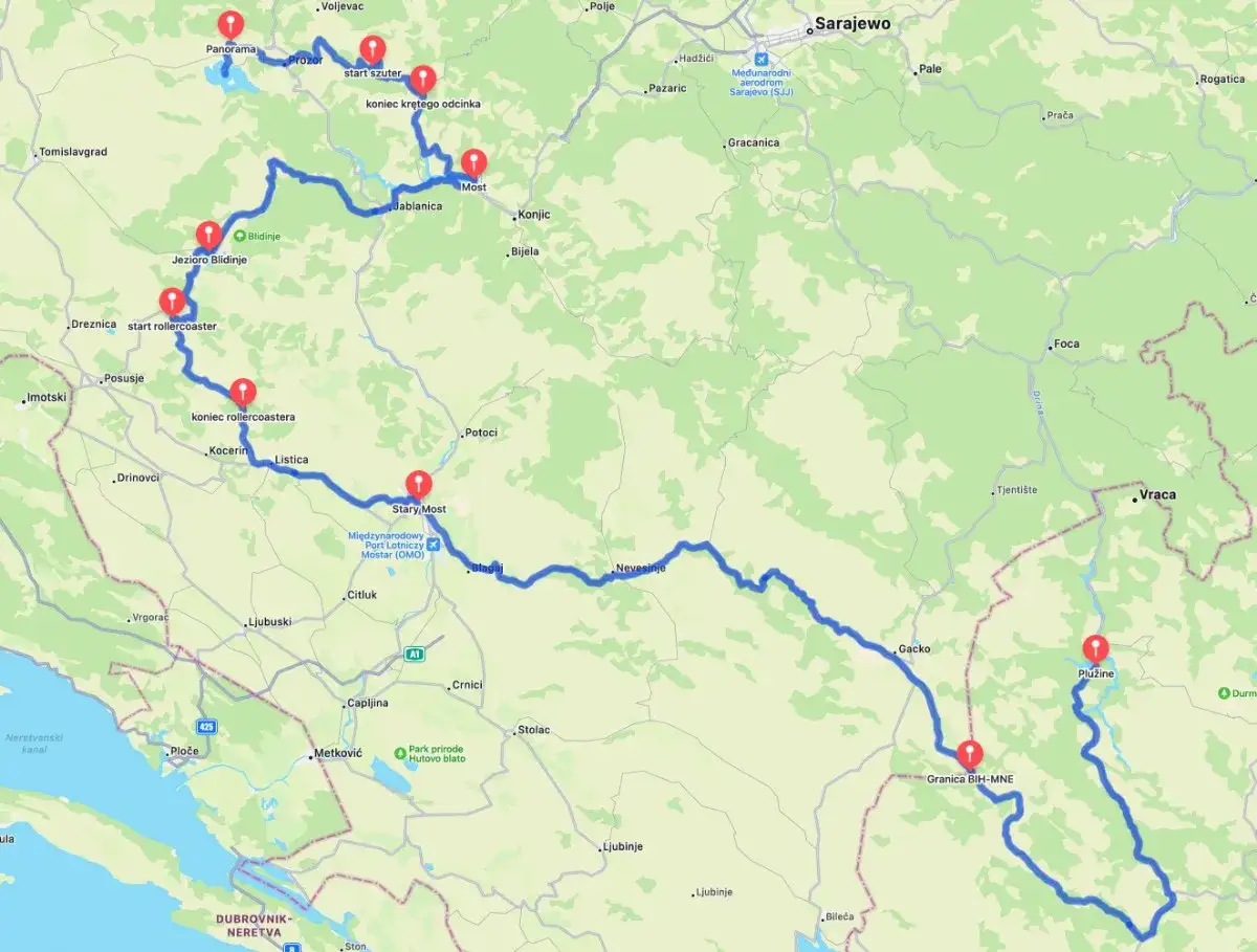 Mapa tras samochodowych Polska Czarnogóra